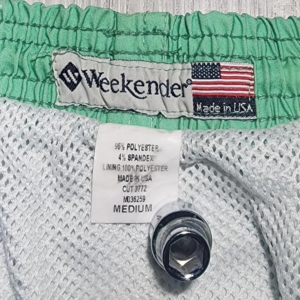 90's Made In USA Weekender Brand Mint Anchor Print Swim Trunks‎